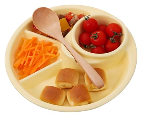 DMBBSAPBSH Geteilte Teller mit Unterteilung, Geteilte Platte, Dessertteller, runder Teller aus Porzellan for Frühstück/Pasta/Obst/Salat(Yellow) von DMBBSAPBSH