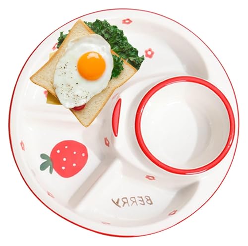 DMBBSAPBSH Geteilte Teller mit Unterteilung, Geteilter Keramikteller, runde Servierplatte for Snacks, Speiseteller zur Portionskontrolle(Red) von DMBBSAPBSH