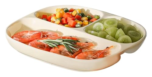 DMBBSAPBSH Geteilte Teller mit Unterteilung, Keramik-Essteller mit 3 Fächern, unterteilte Platte for Gemüse/Obst/Pasta(Yellow) von DMBBSAPBSH