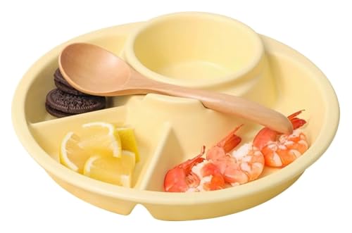 DMBBSAPBSH Geteilte Teller mit Unterteilung, Keramikplatte mit Unterteilung, rund, for Pasta/Obst/Salat, Platte mit Fächern(Yellow) von DMBBSAPBSH