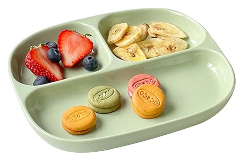 DMBBSAPBSH Geteilte Teller mit Unterteilung, Keramikteller, geteilte Speiseplatte, Lebensmittelaufbewahrungstablett for Frühstück/Pasta/Obst/Salat, Portionskontrollschale(Green) von DMBBSAPBSH