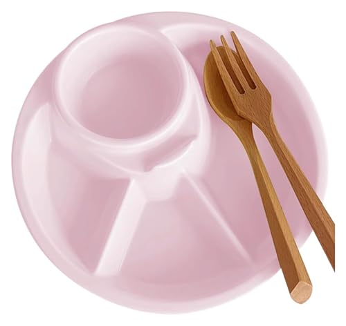 DMBBSAPBSH Geteilte Teller mit Unterteilung, Runder Speiseteller aus Porzellan, Salat-Dessertplatte for Camping im Freien oder den täglichen Gebrauch(Pink) von DMBBSAPBSH