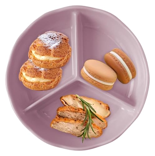 DMBBSAPBSH Geteilte Teller mit Unterteilung, Speiseteller mit 3 Fächern, Dessertteller, Salatteller, Keramikteller(Purple) von DMBBSAPBSH