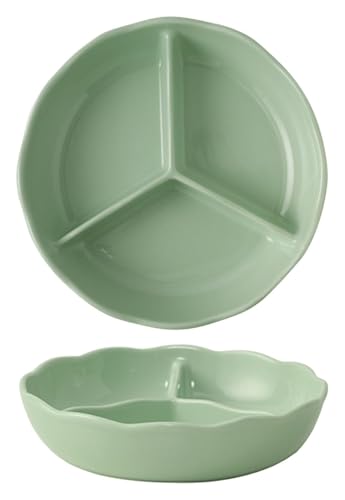 DMBBSAPBSH Geteilte Teller mit Unterteilung, Unterteilter Porzellanteller mit 3 Fächern, Serviertablett aus Keramik for Snacks(Green) von DMBBSAPBSH