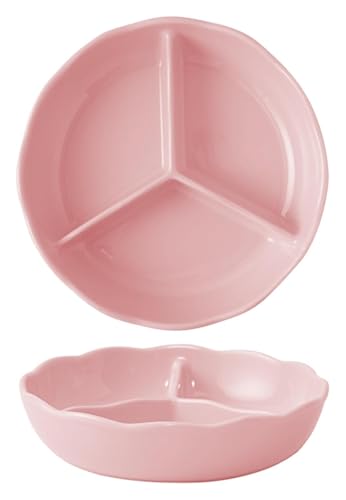DMBBSAPBSH Geteilte Teller mit Unterteilung, Unterteilter Porzellanteller mit 3 Fächern, Serviertablett aus Keramik for Snacks(Pink) von DMBBSAPBSH
