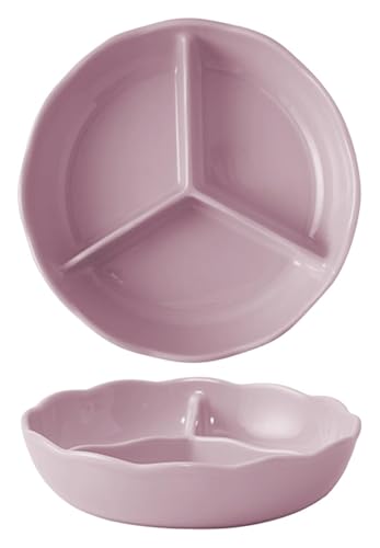 DMBBSAPBSH Geteilte Teller mit Unterteilung, Unterteilter Porzellanteller mit 3 Fächern, Serviertablett aus Keramik for Snacks(Purple) von DMBBSAPBSH