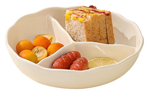 DMBBSAPBSH Geteilte Teller mit Unterteilung, Unterteilter Speiseteller aus Keramik for Gemüse und Obst, runde Servierplatte for Snacks mit 3 Abschnitten(Beige) von DMBBSAPBSH