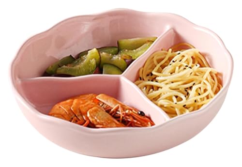 DMBBSAPBSH Geteilte Teller mit Unterteilung, Unterteilter Speiseteller aus Keramik for Gemüse und Obst, runde Servierplatte for Snacks mit 3 Abschnitten(Pink) von DMBBSAPBSH