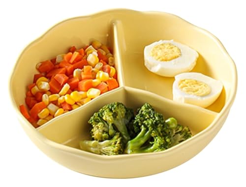 DMBBSAPBSH Geteilte Teller mit Unterteilung, Unterteilter Speiseteller aus Keramik for Gemüse und Obst, runde Servierplatte for Snacks mit 3 Abschnitten(Yellow) von DMBBSAPBSH
