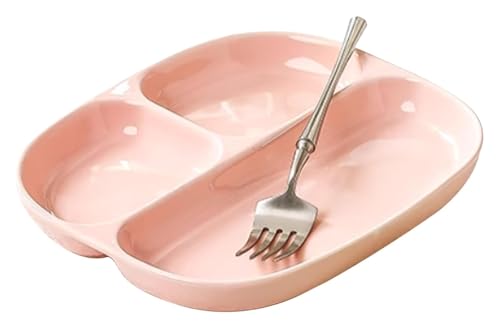 DMBBSAPBSH Geteilte Teller mit Unterteilung, Unterteilter Speiseteller mit 3 Fächern, einfacher Keramikteller, Portionskontrolltablett for Getreide/Gemüse/Obst(Pink) von DMBBSAPBSH