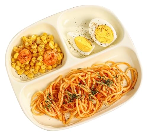 DMBBSAPBSH Geteilte Teller mit Unterteilung, Unterteilter Speiseteller mit 3 Fächern, einfacher Keramikteller, Portionskontrolltablett for Getreide/Gemüse/Obst(Yellow) von DMBBSAPBSH