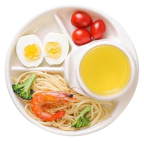 DMBBSAPBSH Geteilte Teller mit Unterteilung, Unterteilter Speiseteller mit Abschnitten zur einfachen Portionskontrolle, runde Snack-Servierteller for Zuhause/Restaurant(White) von DMBBSAPBSH