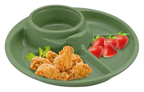 DMBBSAPBSH Geteilte Teller mit Unterteilung, Unterteilter Teller zur Lebensmittelaufbewahrung for zu Hause, Porzellan-Essteller for Salatnudeln beim Camping(Green) von DMBBSAPBSH