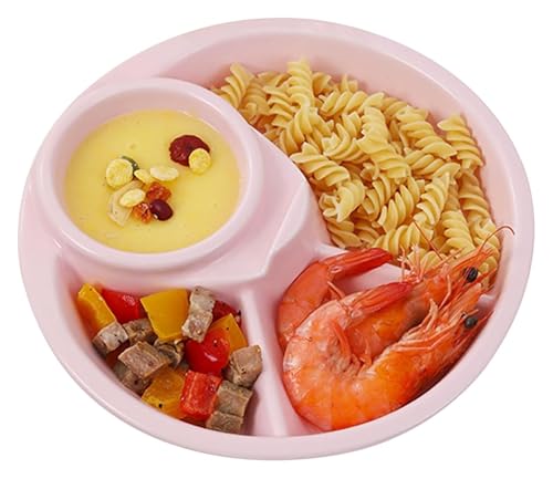 DMBBSAPBSH Geteilte Teller mit Unterteilung, Unterteilter Teller zur Lebensmittelaufbewahrung for zu Hause, Porzellan-Essteller for Salatnudeln beim Camping(Pink) von DMBBSAPBSH
