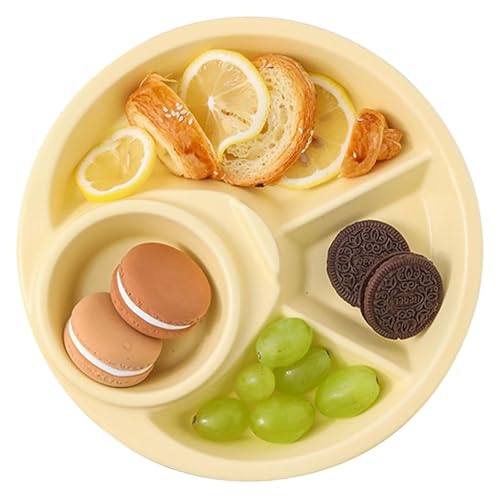 DMBBSAPBSH Geteilte Teller mit Unterteilung, Unterteilter Teller zur Lebensmittelaufbewahrung for zu Hause, Porzellan-Essteller for Salatnudeln beim Camping(Yellow) von DMBBSAPBSH