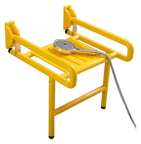 DMBBSAPBSH Klappbarer Duschsitz, Duschstuhl, klappbar, Wandsitz, Duschbank mit Griffen für Innendusche, Gelb von DMBBSAPBSH