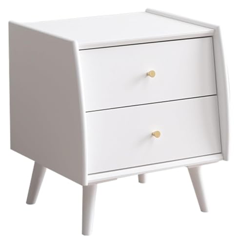 DMBBSAPBSH Nachttisch, Nachtschrank, Gummi Holz Ende Tabelle 2 Schublade Nachttisch for Schlafzimmer Wohnzimmer(White) von DMBBSAPBSH