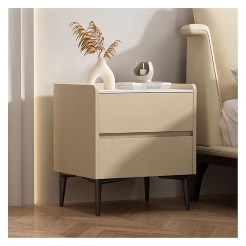 DMBBSAPBSH Nachttisch, Nachtschrank, Nachttisch-Endseiten-Speicher-Kabinett des Faux-Marmor-Leders for Schlafzimmer(Khaki,40x40x48cm) von DMBBSAPBSH
