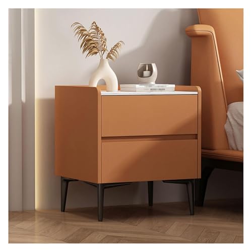 DMBBSAPBSH Nachttisch, Nachtschrank, Nachttisch-Endseiten-Speicher-Kabinett des Faux-Marmor-Leders for Schlafzimmer(Orange,35x40x48cm) von DMBBSAPBSH