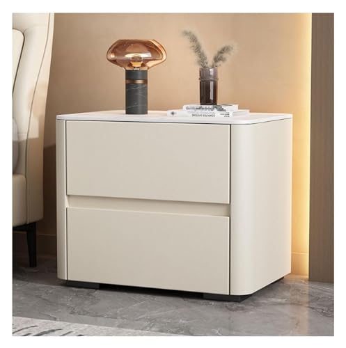 DMBBSAPBSH Nachttisch, Nachtschrank, Nachttisch aus Kunstleder mit Marmormuster, for Schlafzimmer, Nachttisch(Beige,40x40x50cm) von DMBBSAPBSH