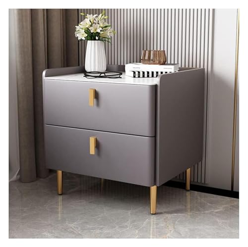 DMBBSAPBSH Nachttisch, Nachtschrank, Nachttisch aus Kunstmarmor mit 2 Schubladen, Leder, for Schlafzimmer, Nachttisch, Seite for Wohnzimmer, Büro(Light Grey,40x40x47cm) von DMBBSAPBSH