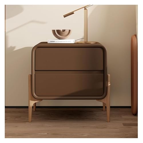 DMBBSAPBSH Nachttisch, Nachtschrank, Nachttisch aus Massivholz und Leder, einfaches Ende, seitlicher Nachttisch mit 2 Schubladen, Schlafzimmerschrank(Brown,45x40x50cm) von DMBBSAPBSH