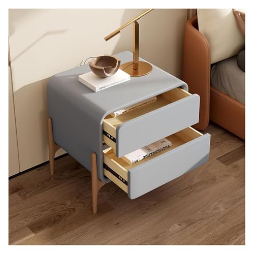 DMBBSAPBSH Nachttisch, Nachtschrank, Nachttisch aus Massivholz und Leder, einfaches Ende, seitlicher Nachttisch mit 2 Schubladen, Schlafzimmerschrank(Grey,45x40x50cm) von DMBBSAPBSH