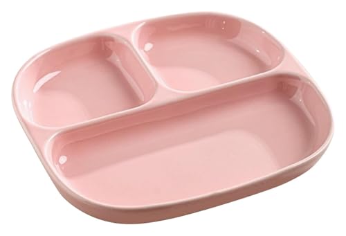 DMBBSAPBSH Porzellan Mittagessen Teller, Essteller-Set, geteilte Keramikplatte mit Portionskontrolle(Pink) von DMBBSAPBSH