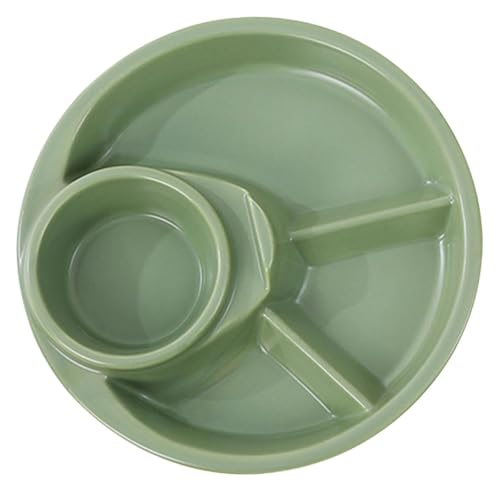 DMBBSAPBSH Porzellan Mittagessen Teller, Keramik-Essteller zur Portionskontrolle, Dessertteller, Salatteller, runde Platte mit Fächern(Green) von DMBBSAPBSH