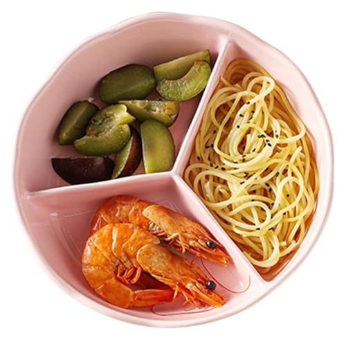 DMBBSAPBSH Porzellan Mittagessen Teller, Portionskontrolle, unterteilte Diätplatte for Pasta/Obst/Salat, rundes Keramiktablett(Pink) von DMBBSAPBSH