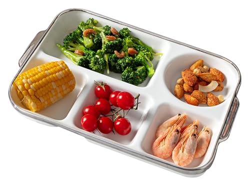 DMBBSAPBSH Porzellan Mittagessen Teller, Rechteckige, unterteilte Snack-Servierplatte for Pasta/Obst/Salat, Keramik-Portionskontrolltablett(White) von DMBBSAPBSH