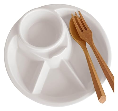 DMBBSAPBSH Porzellan Mittagessen Teller, Runde Essplatte, unterteilte Keramikschale zur Portionskontrolle mit 4 Fächern(White) von DMBBSAPBSH