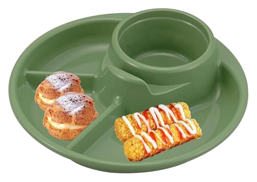 DMBBSAPBSH Porzellan Mittagessen Teller, Speiseteller, 4-teilige Servierplatte, rundes, unterteiltes Serviertablett for Snacks(Green) von DMBBSAPBSH