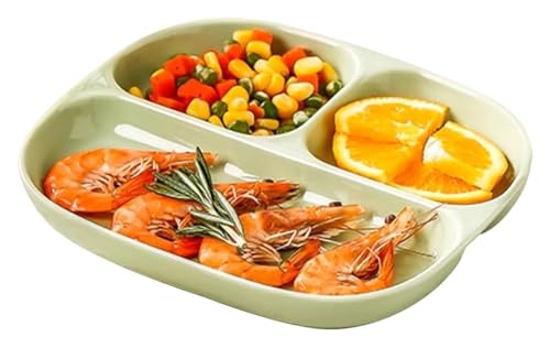 DMBBSAPBSH Porzellan Mittagessen Teller, Speiseteller mit Fächern, Keramikplatte for Gemüse/Obst, unterteilte Schlankheitsschale(Green) von DMBBSAPBSH