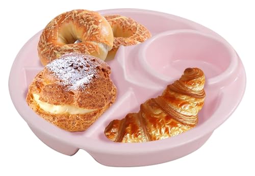 DMBBSAPBSH Porzellan Mittagessen Teller, Unterteilte Keramik-Essteller zur Portionskontrolle, Serviertablett for Snacks(Pink) von DMBBSAPBSH