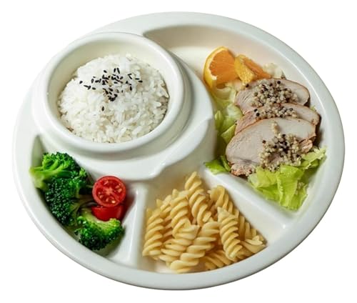 DMBBSAPBSH Porzellan Mittagessen Teller, Unterteilte Keramik-Essteller zur Portionskontrolle, Serviertablett for Snacks(White) von DMBBSAPBSH