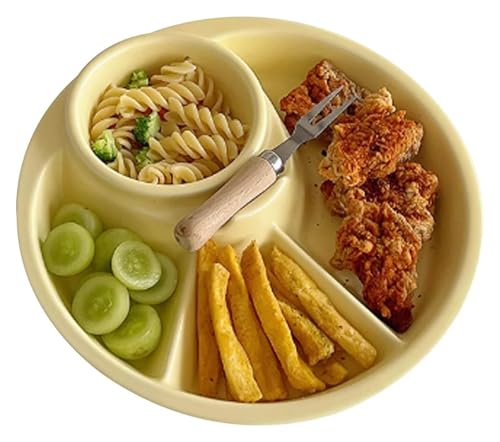 DMBBSAPBSH Porzellan Mittagessen Teller, Unterteilte Keramik-Essteller zur Portionskontrolle, Serviertablett for Snacks(Yellow) von DMBBSAPBSH