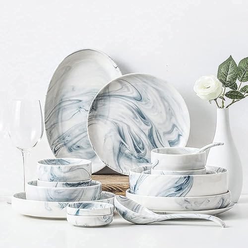 Geschirrset, Geschirrservice, Küche-Teller-Set mit Marmormuster, spülmaschinen- und mikrowellengeeignet, 2er-, 4er-, 6er- und 10er-Geschirr-Set(19Pcs) von DMBBSAPBSH