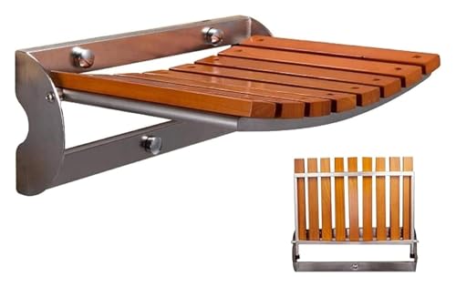 Klappbarer Duschsitz, klappbarer Duschstuhl aus Teakholz, Wand-Duschstuhl, zusammenklappbare Duschbank für Innendusche (Mahogany Farbe, 326 x 137 x 270 mm) von DMBBSAPBSH