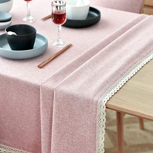 DMCE Baumwoll-leinen Faltenfrei Einfach Nordic Tischdecke,Essentials Waschbare Dekorative Tischtuch,Für Esszimmer Küche Rosa 110x160cm(43x63inch) von DMCE