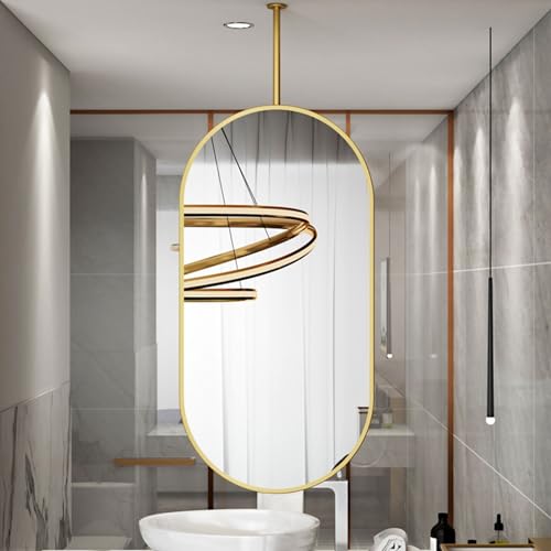Deckenmontierter Spiegel mit ovalem Metallrahmen, goldener Stangenspiegel für Aufhängen für den Badezimmer-Waschtisch, dekorative Spiegel für die Wand – Ausleger können individuell angepasst werden ( von DMCHENGMA