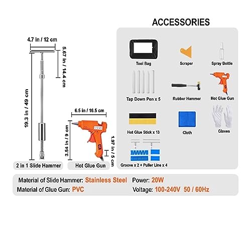 52/46/25/6 PCS Dellenentfernungsset Ausbeulreparaturset ohne Ausbeulung mit Gleithammer for die automatische Dellenentfernung bei kleineren Dellen an der Tür Heimwerkerbedarf(52 Pcs) von DMETE