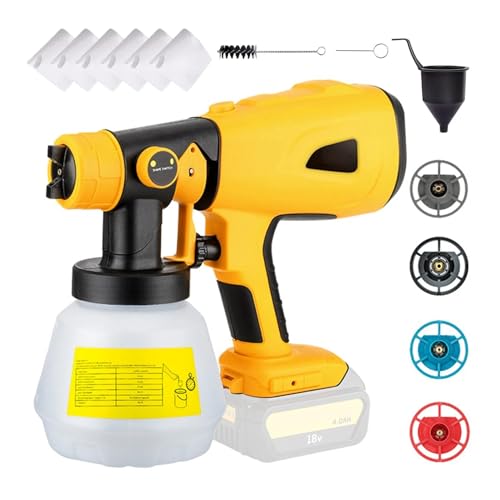 Akku-Farbspritzgerät, Akku-Farbspritzgerät, Einstellbarer leistungsstarker Motor, elektrische Farbspritzpistole mit Düse, Hand-Farbspritzpistole DIY-Malerei(Yellow) von DMETE