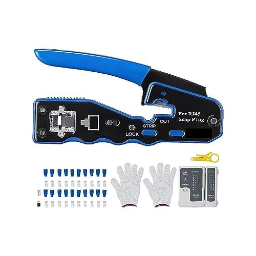 Crimpzange RJ45/Cat5e/Cat6/Cat6a Ethernet Crimper Crimpzange for 8-polige Modularstecker, mit Mini-Abisolierzange Heimwerkerbedarf von DMETE