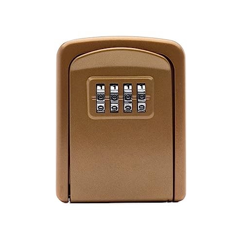 DMETE Schlüsselkasten, wandmontierter Edelstahl-Schlüsseltresor, wetterfest, 4-Kombinationsschlüssel-Aufbewahrungskasten for den Innen- und Außenbereich Wohnungsmakler Ersatz(Rose Gold) von DMETE