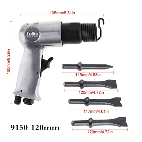 Druckluftwerkzeuge, Professionelle Handheld-Pistole Gasschaufeln 9150 120mm / 9190 190mm Air Hammer Kleiner Rostentferner Pneumatische Werkzeuge mit 4 Meißeln(9150 120mm) von DMETE