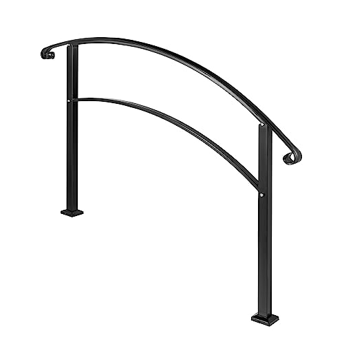 Handlauf aus Schmiedeeisen, passend for 1 oder 5 Stufen, mit Installationssatz, Handläufe for Außenstufen, Übergangshandlauf, Treppengeländer Für den täglichen Gebrauch zu Hause(Black 4Ft) von DMETE