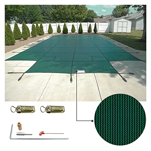 Sicherheitspoolabdeckung Rechteck in Inground Green Mesh Poolabdeckung mit 4x8ft -Mittelstufen for Winterschwimmbadschutz Leistungsstärker und effizienter(For 18x36ft Pool) von DMETE