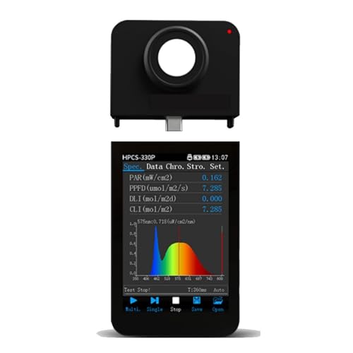 Tragbares Lichtspektrometer HPCS310P HPCS330P PPFD Licht PAR DLI Meter Flimmertest CCT Meter Ra Tester Pflanzenlichttester(HPCS330P with screen) von DMETE