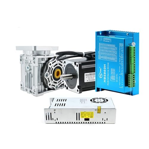 Untersetzungsgetriebe, 12 Nm 34 86 mm Closed-Loop-Schrittmotorantrieb Hybird mit Encoder und NMRV040-Schneckentriebe-Reduktions- und Netzteil-Kit(5to1,HBS860H) von DMETE